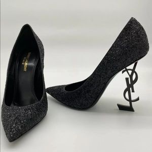 Saint Laurent Opyum 110 Black Glitter Pumps